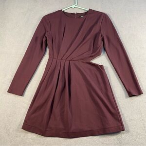Express Women’s Burgundy Long Sleeve Cut Out Mini Dress, Lined, Back Zipper, S